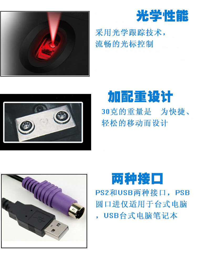 Kaidewei 006 USB PS/2 Round Mouse Professional Gaming, Wired Mouse Computer Accessories