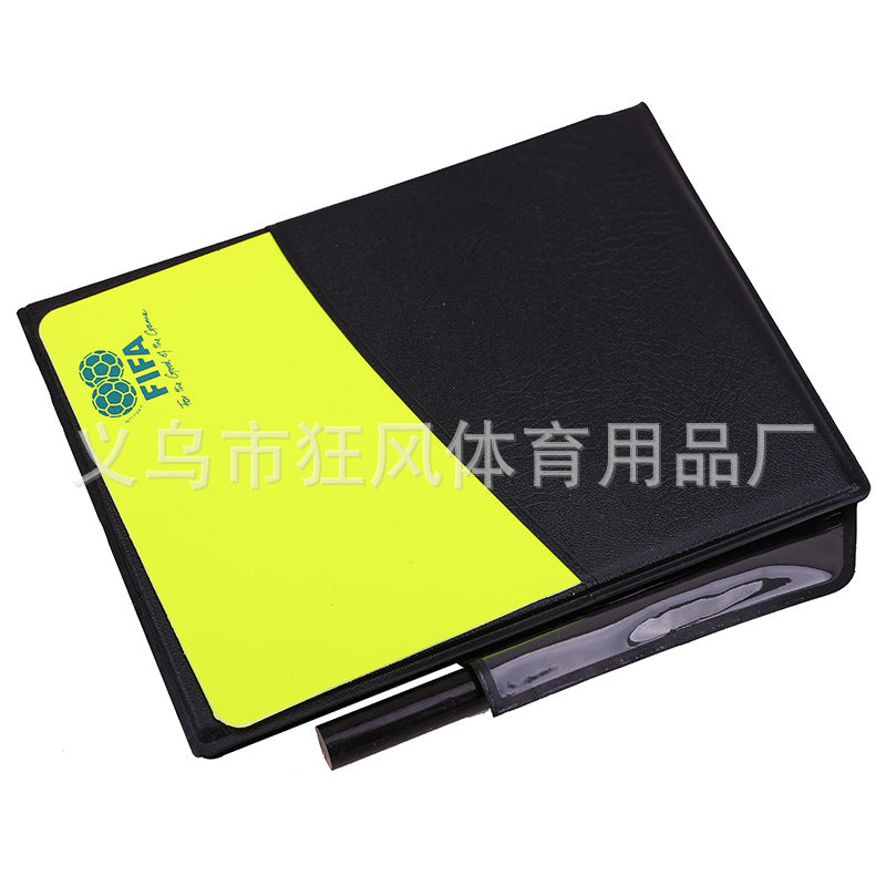 Football red and yellow card referee card set, football match referee supplies, red card and yellow card record book, free leather case and pen.
