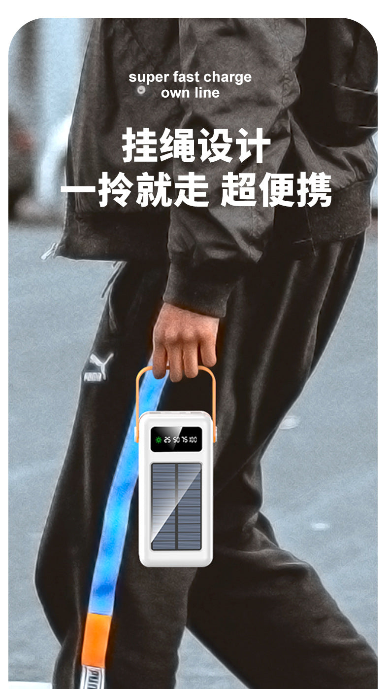 KC Cross-border Solar Energy3c Certified Power Bank with Cable50000mAh large capacity portable power bank customization
