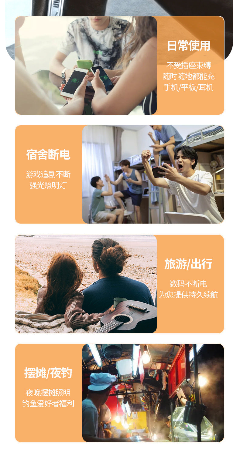 KC Cross-border Solar Energy3c Certified Power Bank with Cable50000mAh large capacity portable power bank customization