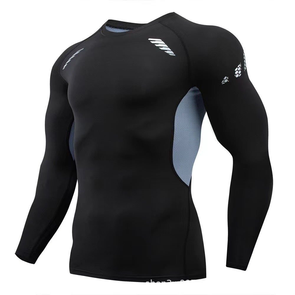 Cross-border men's quick-drying fitness clothes, long-sleeved outdoor running sports suits, tights, training bottoms, sportswear