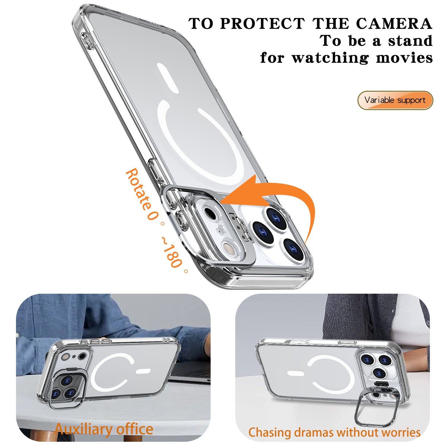 Applicable to Apple 17promax mobile phone case magsafe magnetic lens holder Apple 16pro transparent skin feel 15