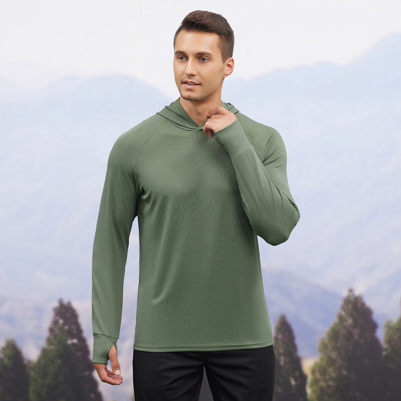 Men's autumn and winter sports sweater hooded moisture-absorbing quick-drying gym clothes top slim-fitting running training long-sleeved outdoor