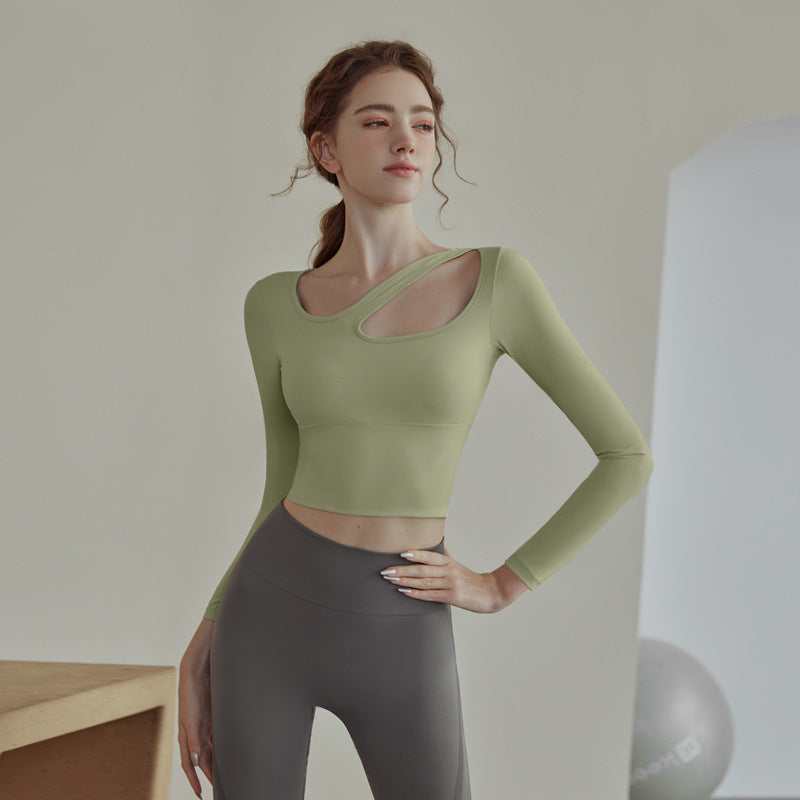 Gym Pilates training yoga T-shirt with chest pad women's autumn running top quick-drying sportswear long sleeves