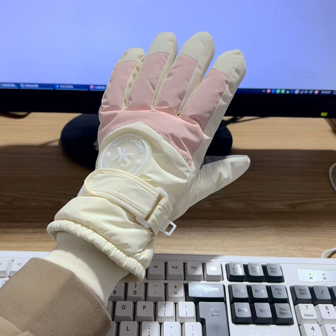 Ski gloves women's winter riding warm thickened velvet cotton cold and windproof touch screen outdoor cute anti-splashing