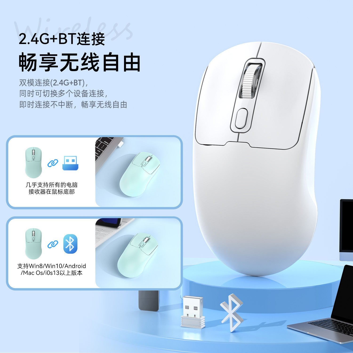New wireless mouse bluetooth rechargeable silent dual mode unlimited game office laptop accessories gifts