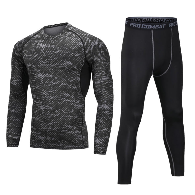 Home fitness clothes men's autumn and winter velvet warm suit tights running quick-drying clothes long sleeves sports outdoor