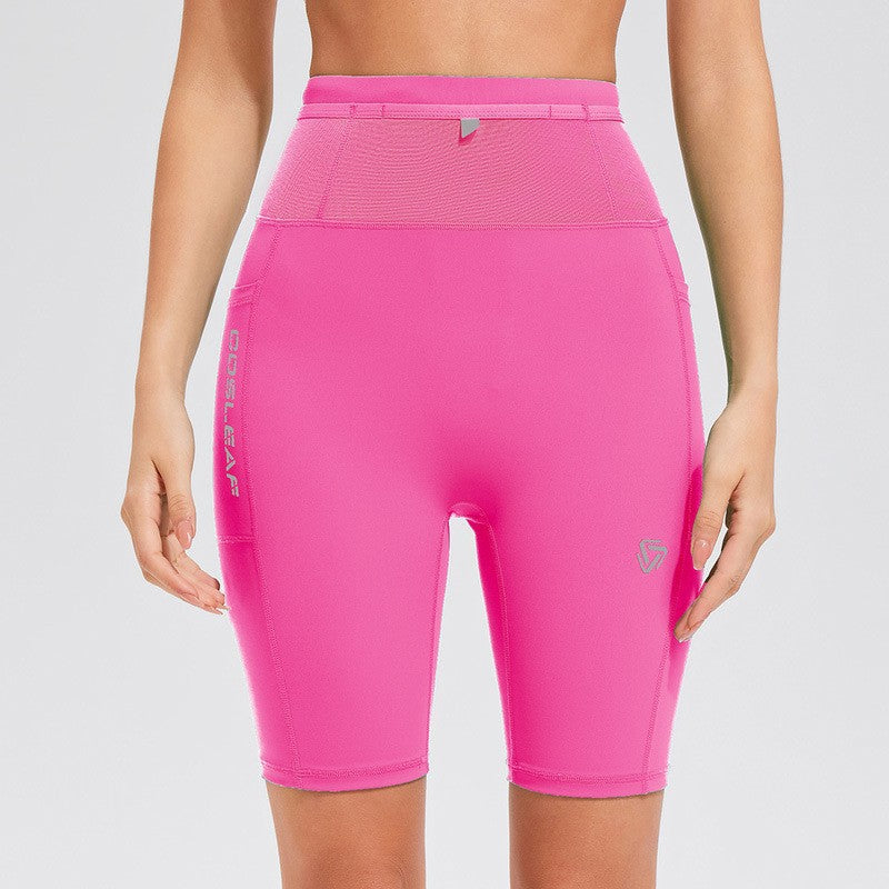 Men's and women's same full-circumference pocket drawstring compression five-point pants sports fitness pants outdoor running marathon three-point pants