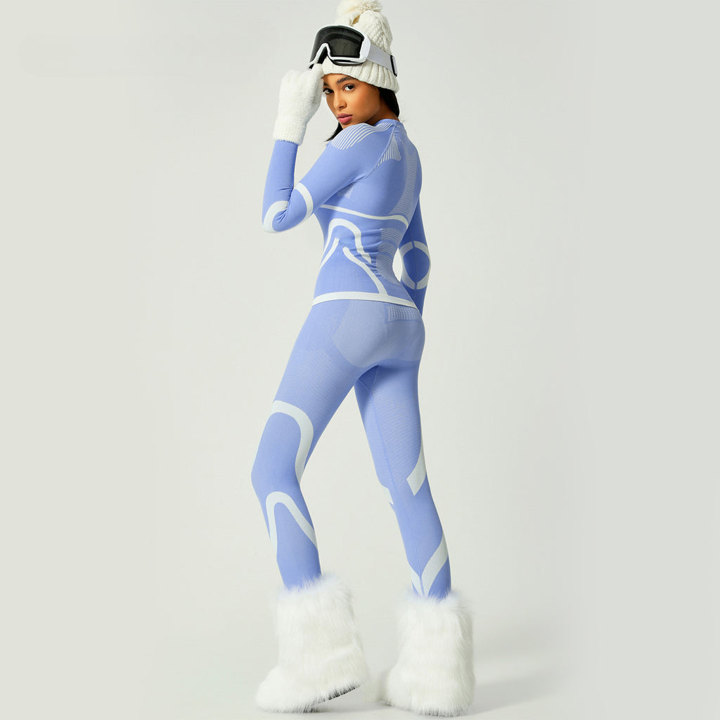 Amazon ski quick-drying clothes autumn and winter tight-fitting warm ski underwear set sports outdoor fitness ski suit women