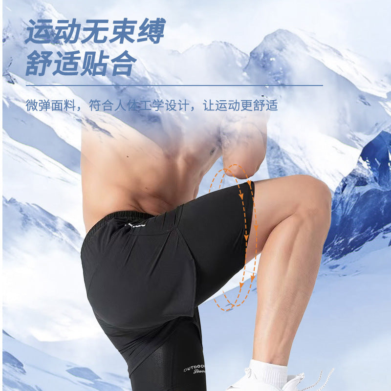 Sports shorts men's loose five-point lined double-layer fake two-piece outdoor swimming running shorts men's autumn wholesale