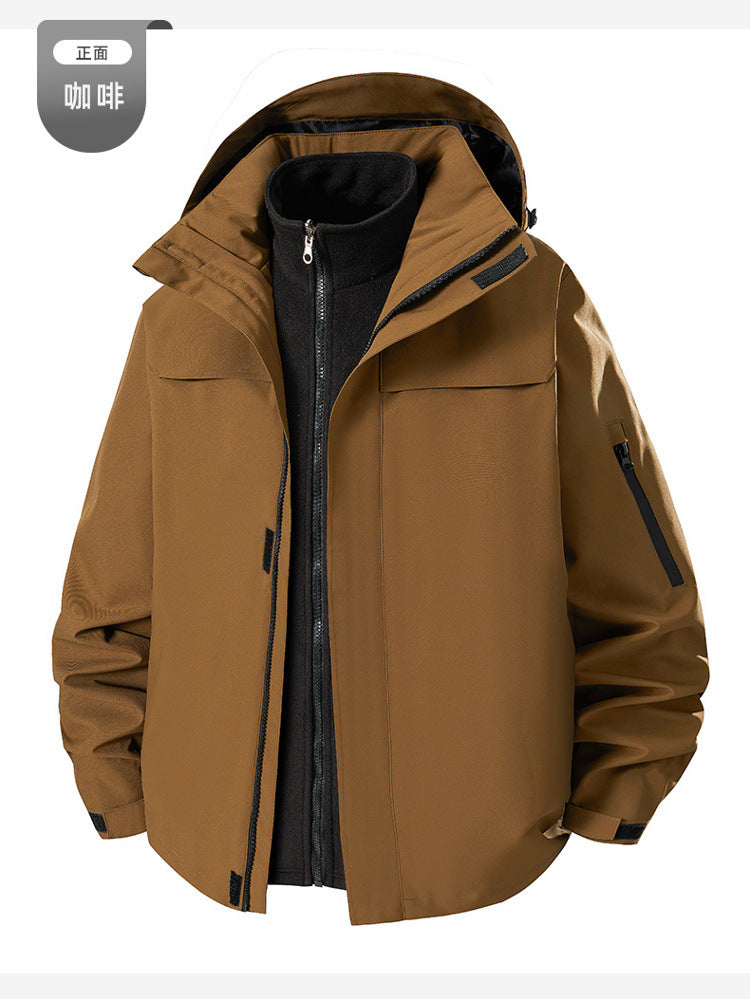 Support printing logo three-in-one jacket for men and women, outdoor windproof and warm travel jacket tooling in winter