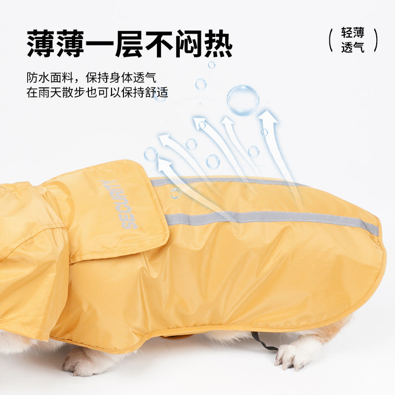 Waterproof reflective dog raincoat can pull pets when going out Outdoor products Small and medium pet rainy clothes