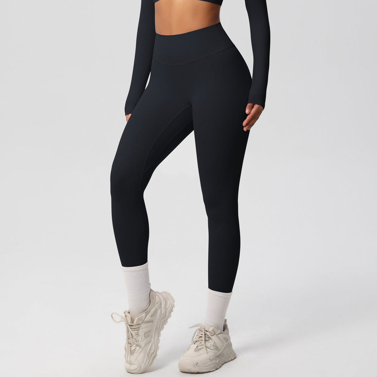 Cross-border European and American yoga pants solid color long-sleeved skin-friendly and breathable back sports short-sleeved slim and thin fitness pants set