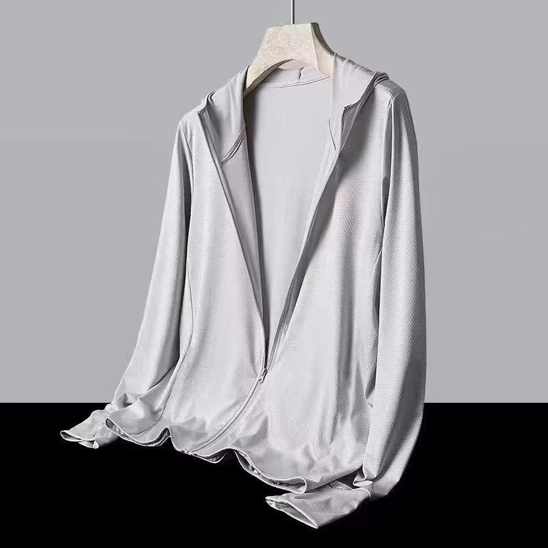 Ice silk sunscreen clothing men's summer UV protection ultra-thin breathable hooded sunscreen clothing outdoor sports fishing jacket men