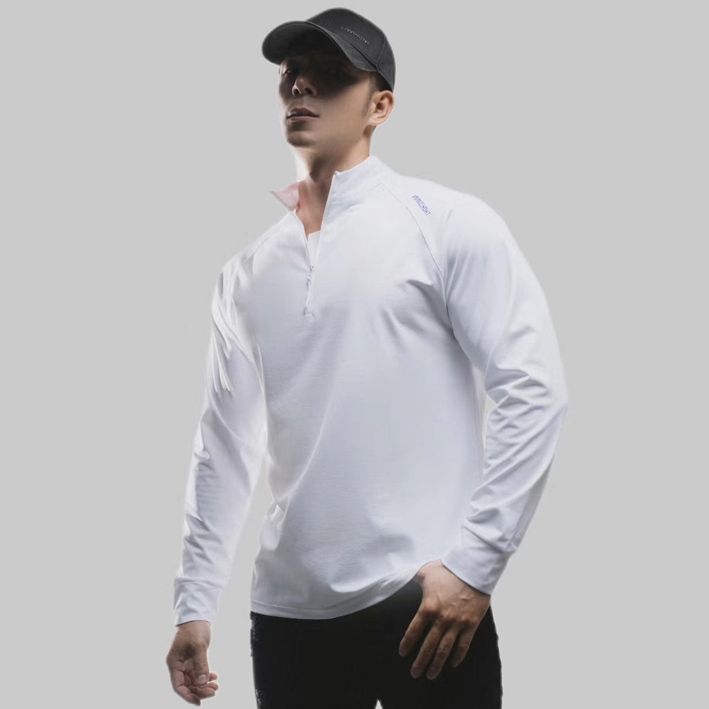 Autumn outdoor quick-drying T-half zipper long-sleeved T-shirt men's casual running fitness training clothes sports top