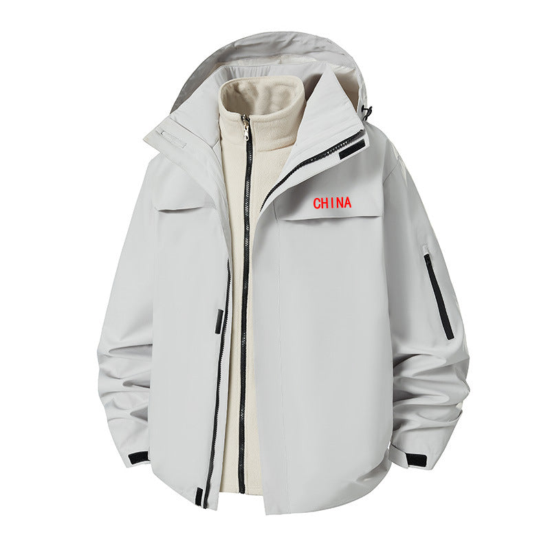 Support printing logo three-in-one jacket for men and women, outdoor windproof and warm travel jacket tooling in winter