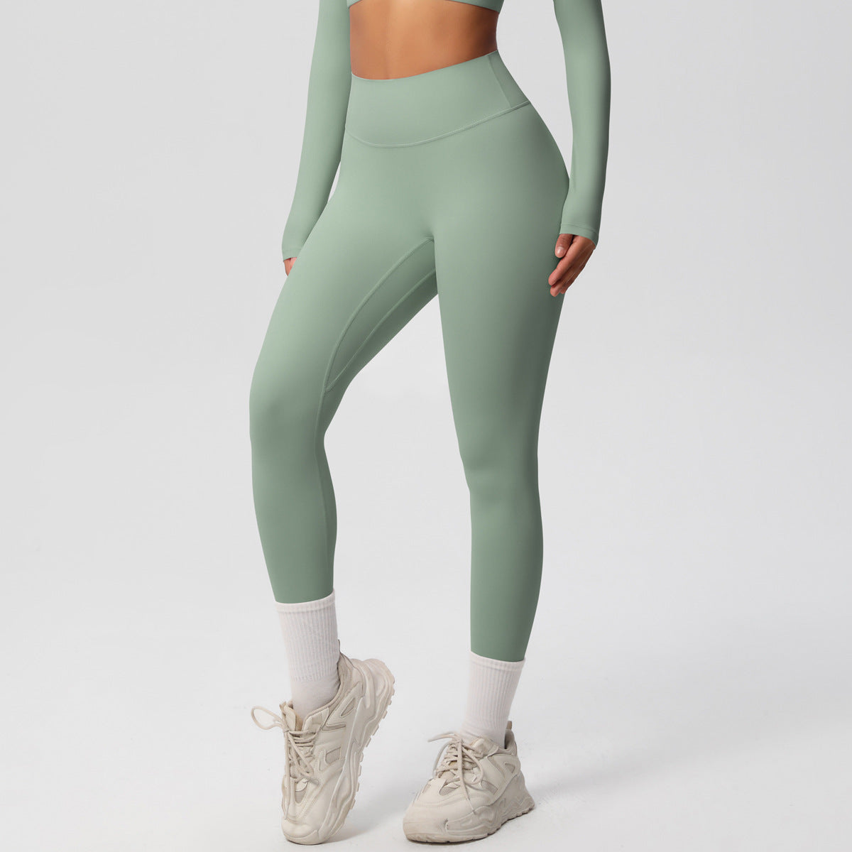Cross-border European and American yoga pants solid color long-sleeved skin-friendly and breathable back sports short-sleeved slim and thin fitness pants set