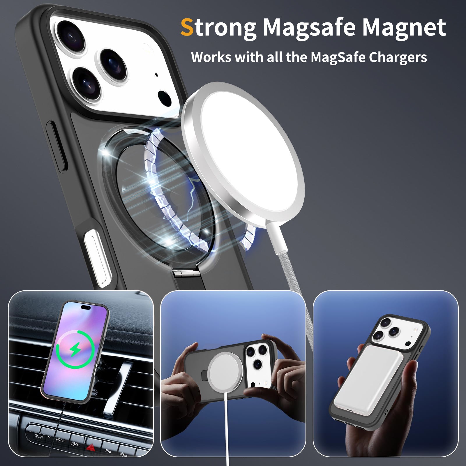 Applicable to Apple 17pm bracket mobile phone case magnetic suction two-in-one iphone16promax matte 15 protective case