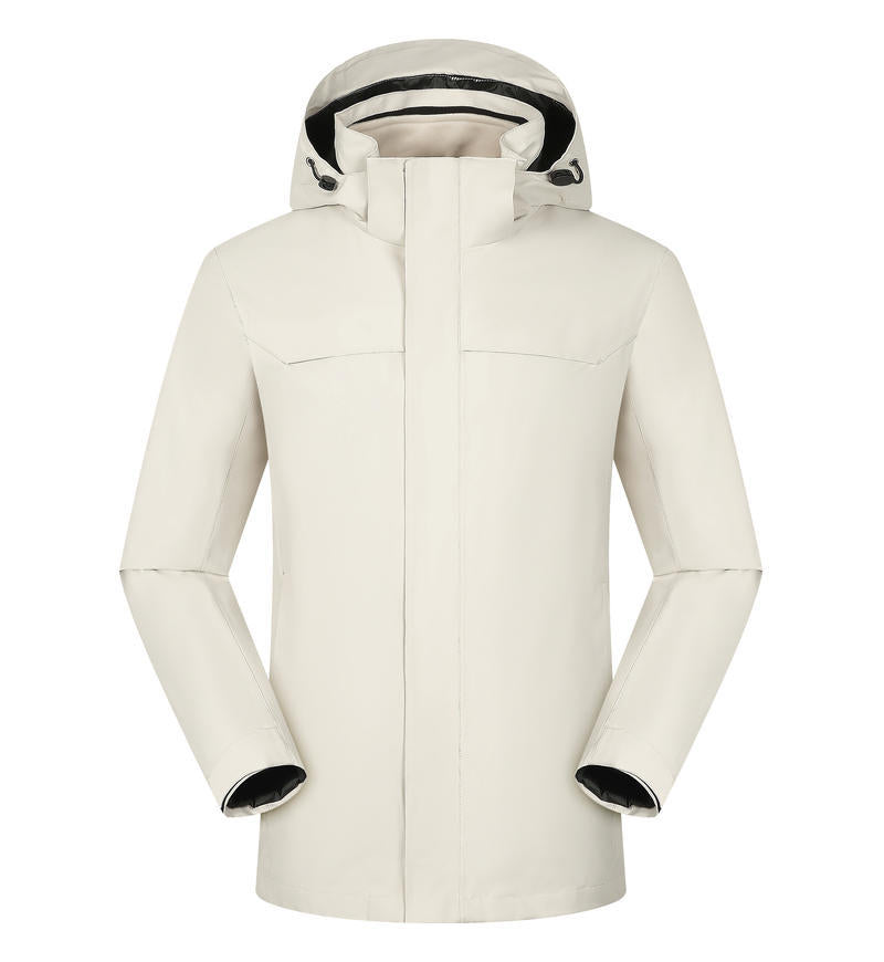 Waterproof windbreaker jacket men's hooded hard shell sports jacket national standard tooling outdoor three-in-one jacket customization