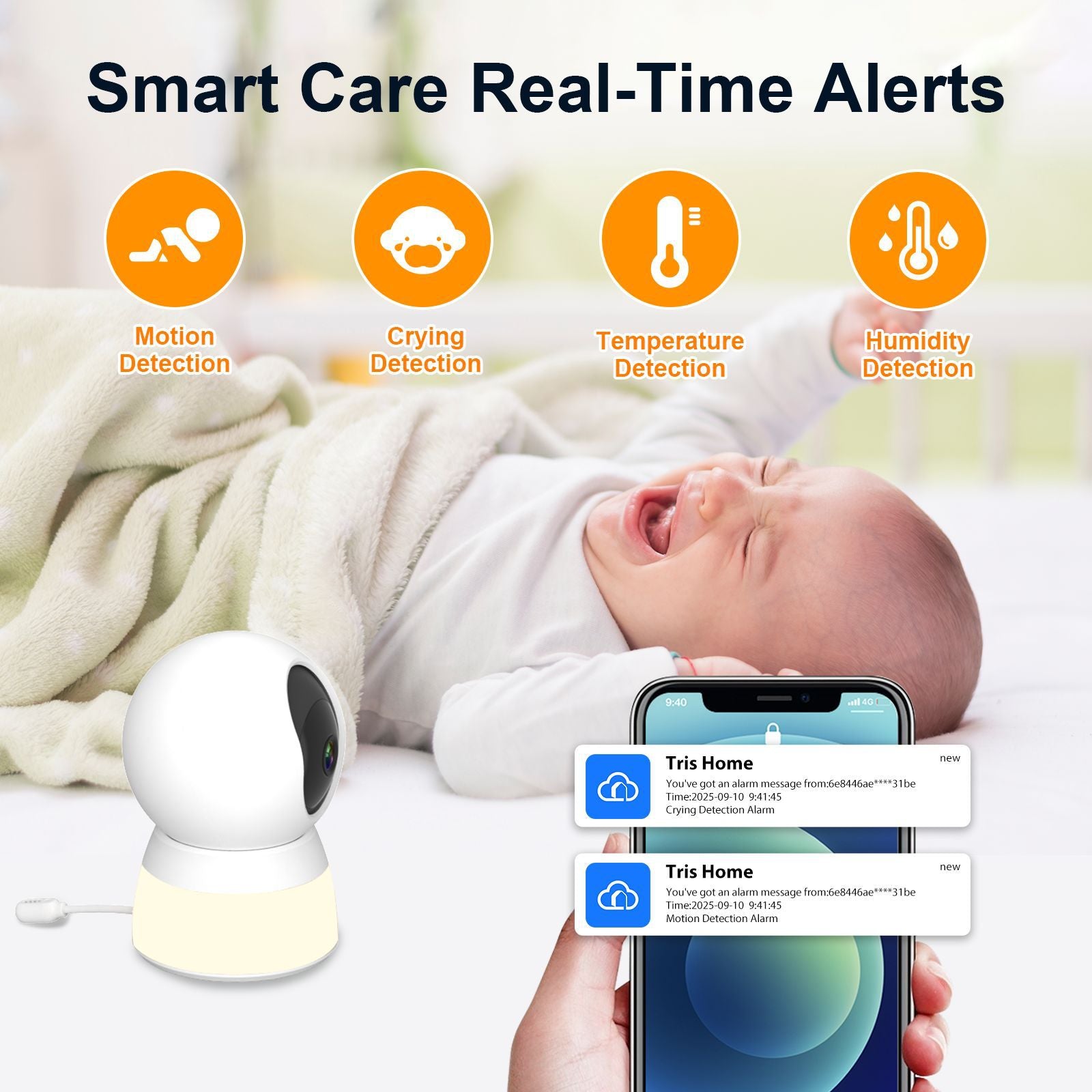 Source factory baby monitor camera with night light temperature and humidity detection cross-border new smart baby monitoring