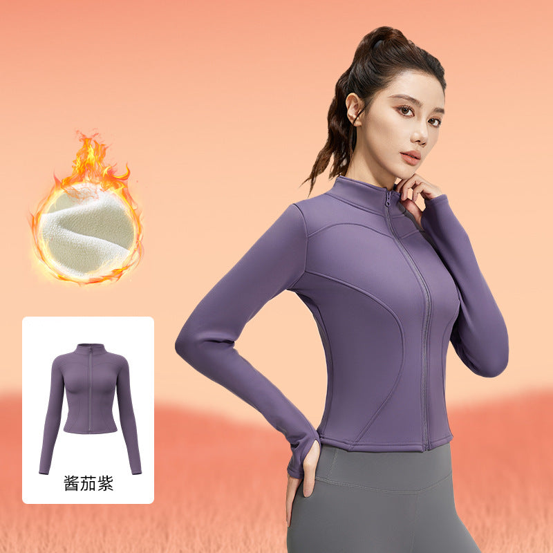 Juyitang autumn and winter thickened and velvet yoga clothes tight and thin long-sleeved running sports fitness jacket women