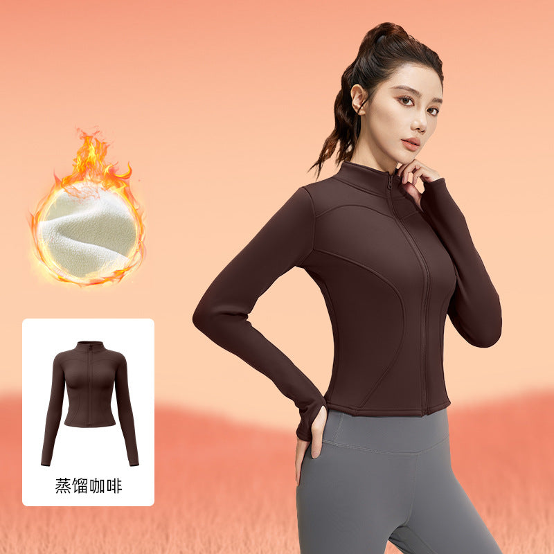 Juyitang autumn and winter thickened and velvet yoga clothes tight and thin long-sleeved running sports fitness jacket women