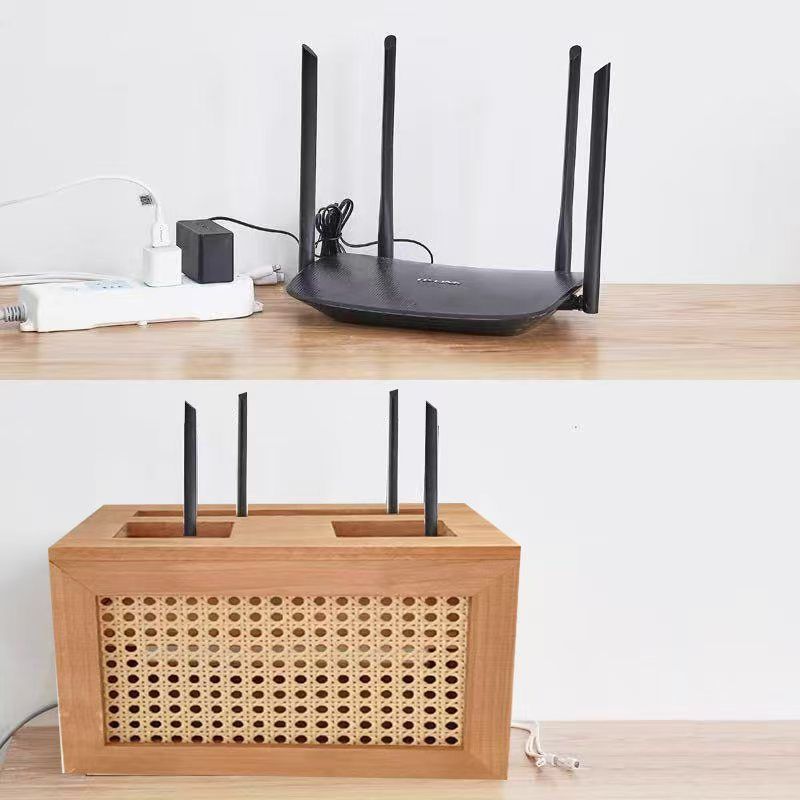 Solid wood rattan retro home practical router set-top box socket rack cover dust storage box