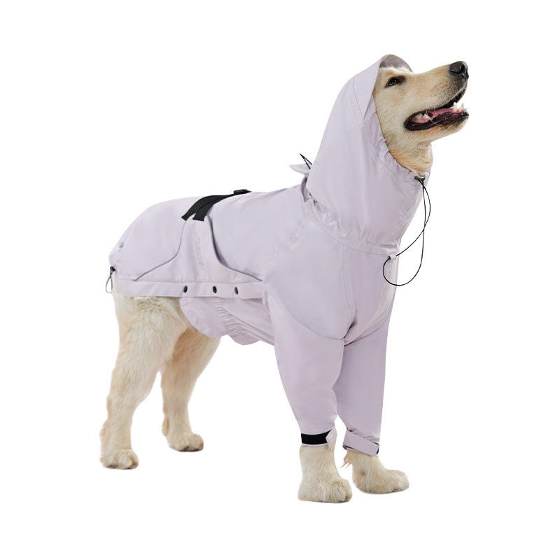 Dog clothes, raincoats, large outdoor waterproof jackets, breathable golden hair, side pasture traction rope, new cross-border