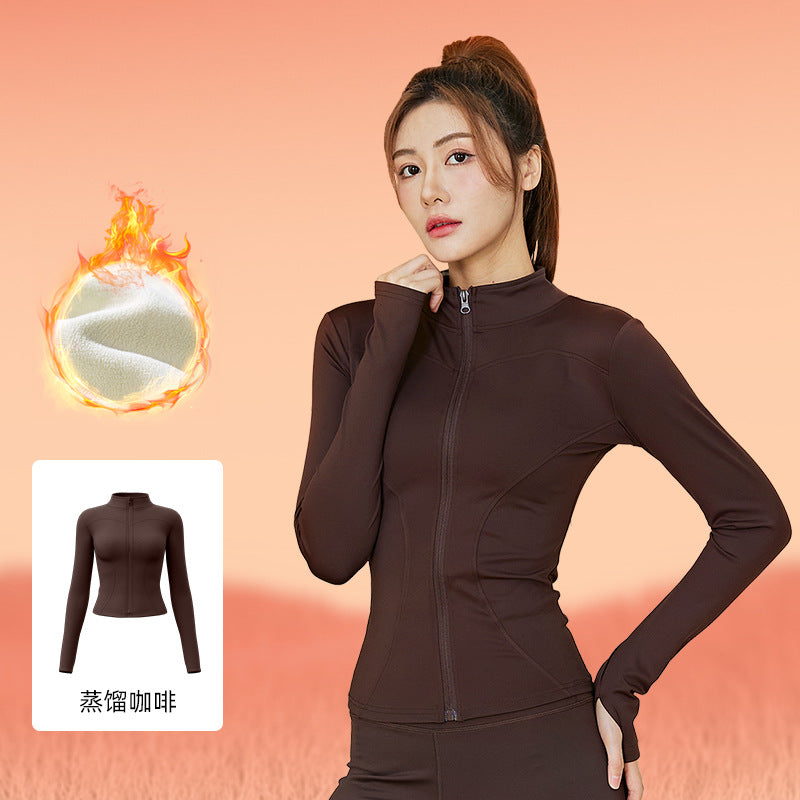 Juyitang winter long-sleeved velvet yoga jacket women's tight and thin fitness sports yoga top