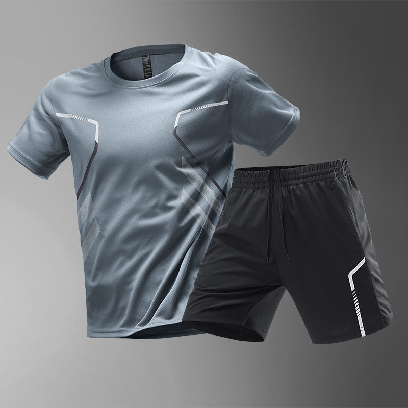 Ice silk sportswear suit men's running quick-drying clothes t-shirt short-sleeved shorts summer fitness football training clothes equipment