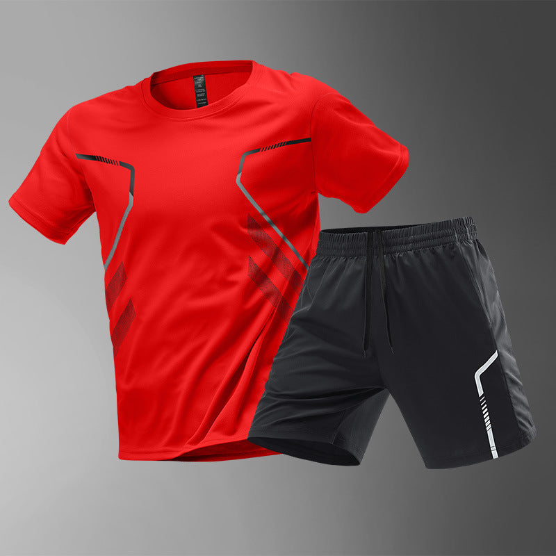 Ice silk sportswear suit men's running quick-drying clothes t-shirt short-sleeved shorts summer fitness football training clothes equipment