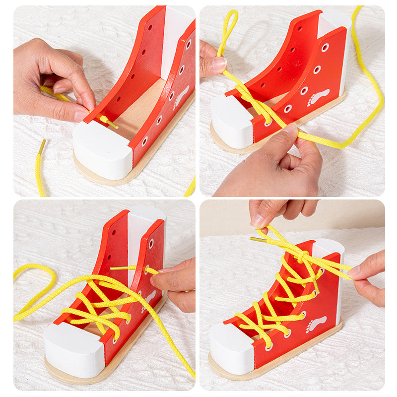 Montessori shoelaces teaching aids, learning to tie and practice wearing shoelaces, baby children's large kindergarten area early education toys