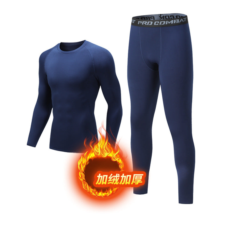 Warm men's suit tight-fitting velvet warm long johns outdoor running sports quick-drying fitness clothes autumn and winter