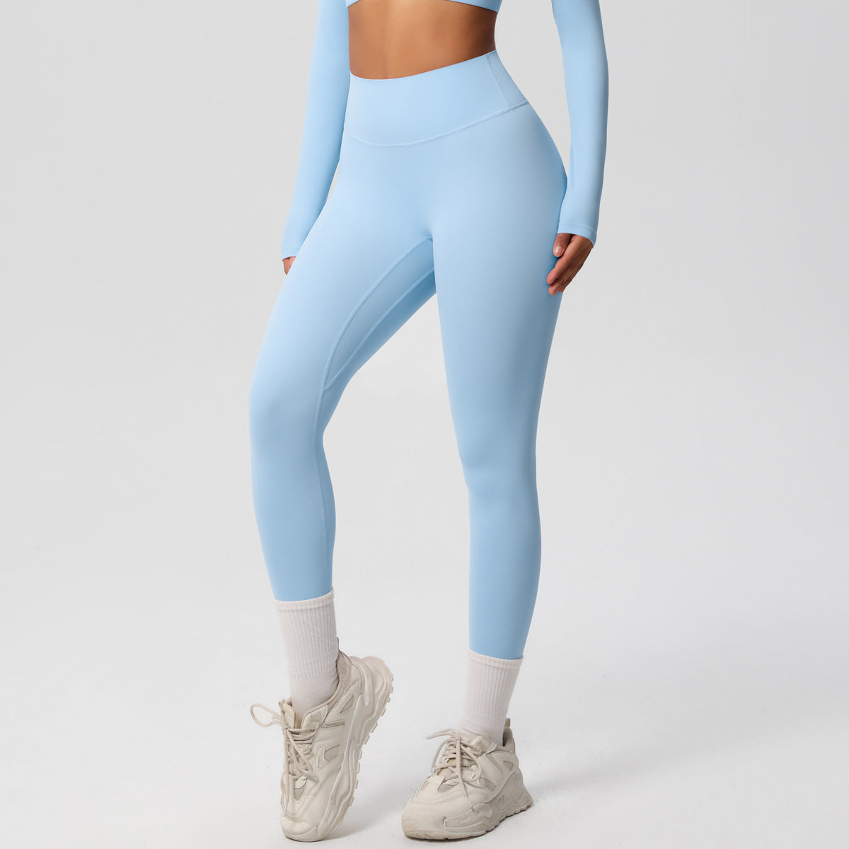 Cross-border European and American yoga pants solid color long-sleeved skin-friendly and breathable back sports short-sleeved slim and thin fitness pants set