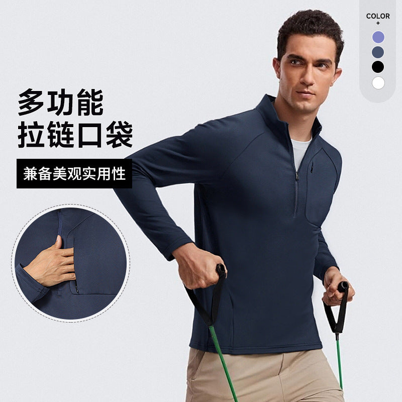 Di's same semi-zipper quick-drying clothes, sports tops, men's outdoor T-shirts, fashion training, cycling, running, fitness clothes.