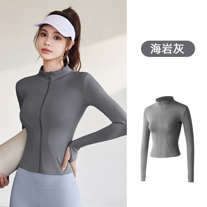 Juyitang Spring and Autumn Sports Jacket Women's Long Sleeve Tights Running Fitness Yoga Clothing Top Jacket