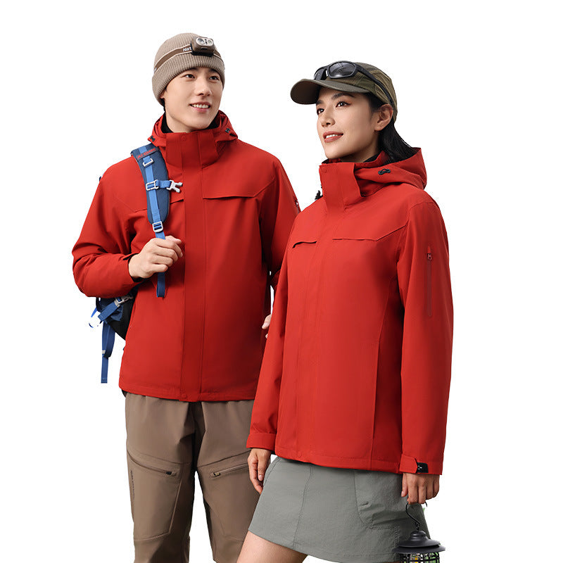 Waterproof windbreaker jacket men's hooded hard shell sports jacket national standard tooling outdoor three-in-one jacket customization