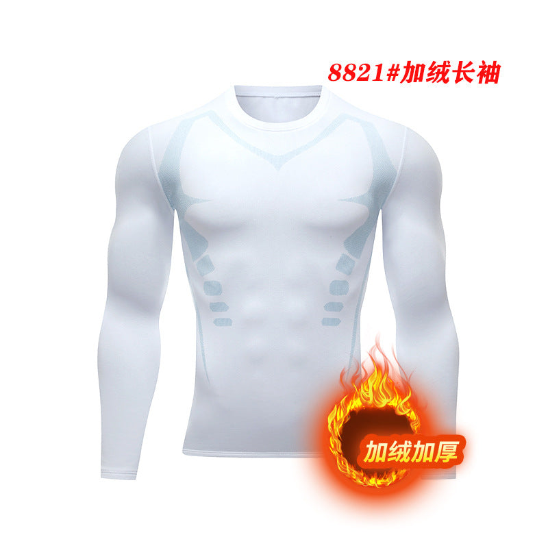 Warm men's suit tight-fitting velvet warm long johns outdoor running sports quick-drying fitness clothes autumn and winter