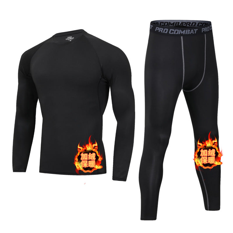 Home fitness clothes men's autumn and winter velvet warm suit tights running quick-drying clothes long sleeves sports outdoor