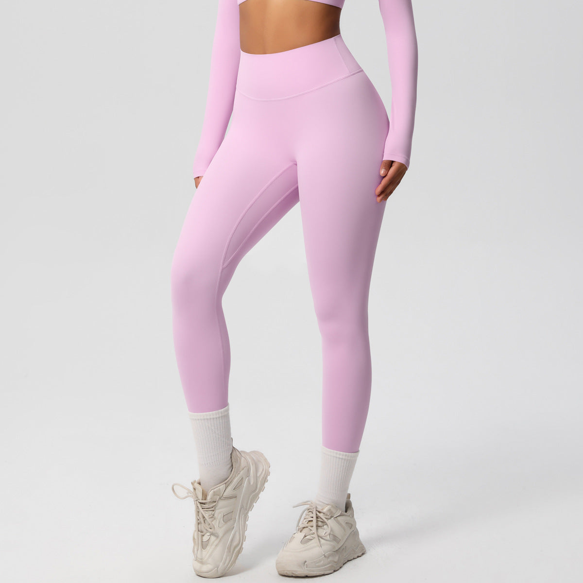 Cross-border European and American yoga pants solid color long-sleeved skin-friendly and breathable back sports short-sleeved slim and thin fitness pants set