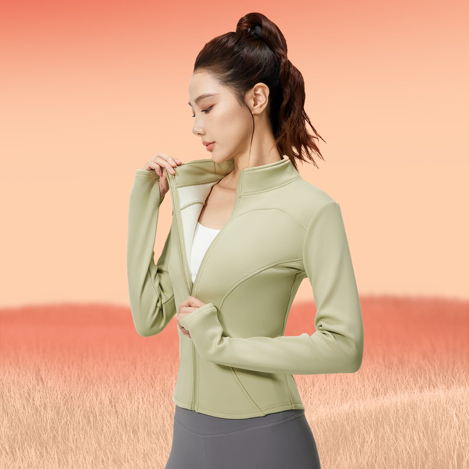 Juyitang autumn and winter thickened and velvet yoga clothes tight and thin long-sleeved running sports fitness jacket women