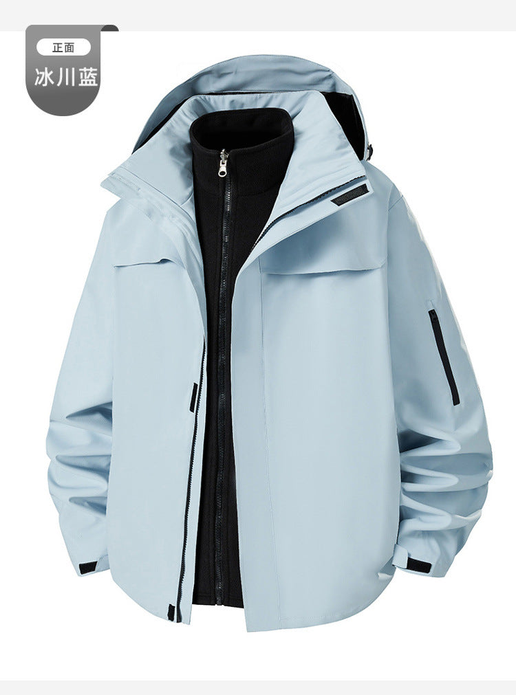 Support printing logo three-in-one jacket for men and women, outdoor windproof and warm travel jacket tooling in winter