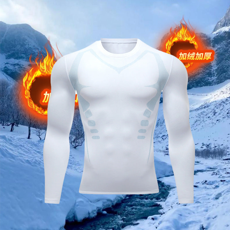 Warm men's suit tight-fitting velvet warm long johns outdoor running sports quick-drying fitness clothes autumn and winter