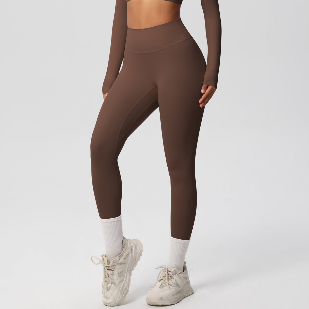 Cross-border European and American yoga pants solid color long-sleeved skin-friendly and breathable back sports short-sleeved slim and thin fitness pants set