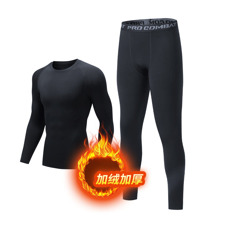 Warm men's suit tight-fitting velvet warm long johns outdoor running sports quick-drying fitness clothes autumn and winter