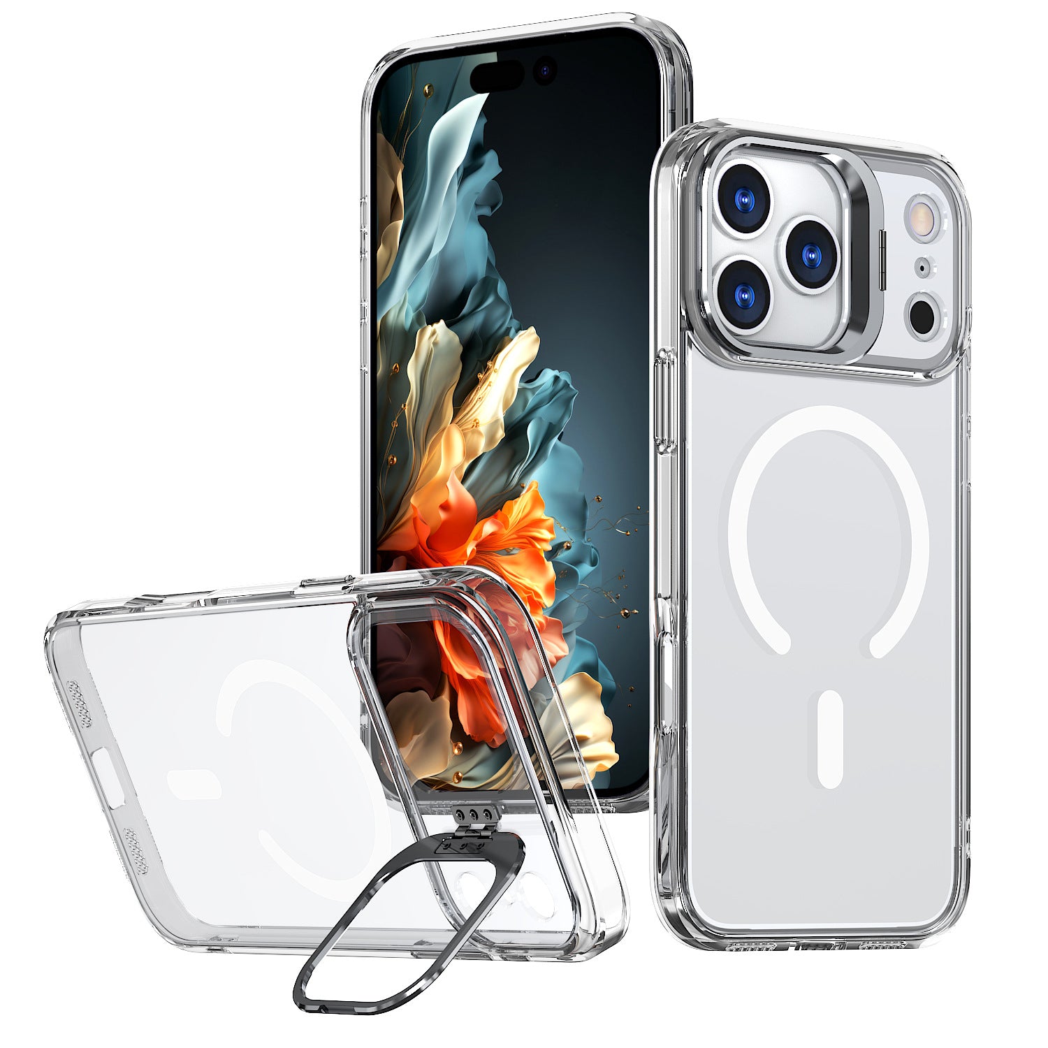Applicable to Apple 17promax mobile phone case magsafe magnetic lens holder Apple 16pro transparent skin feel 15