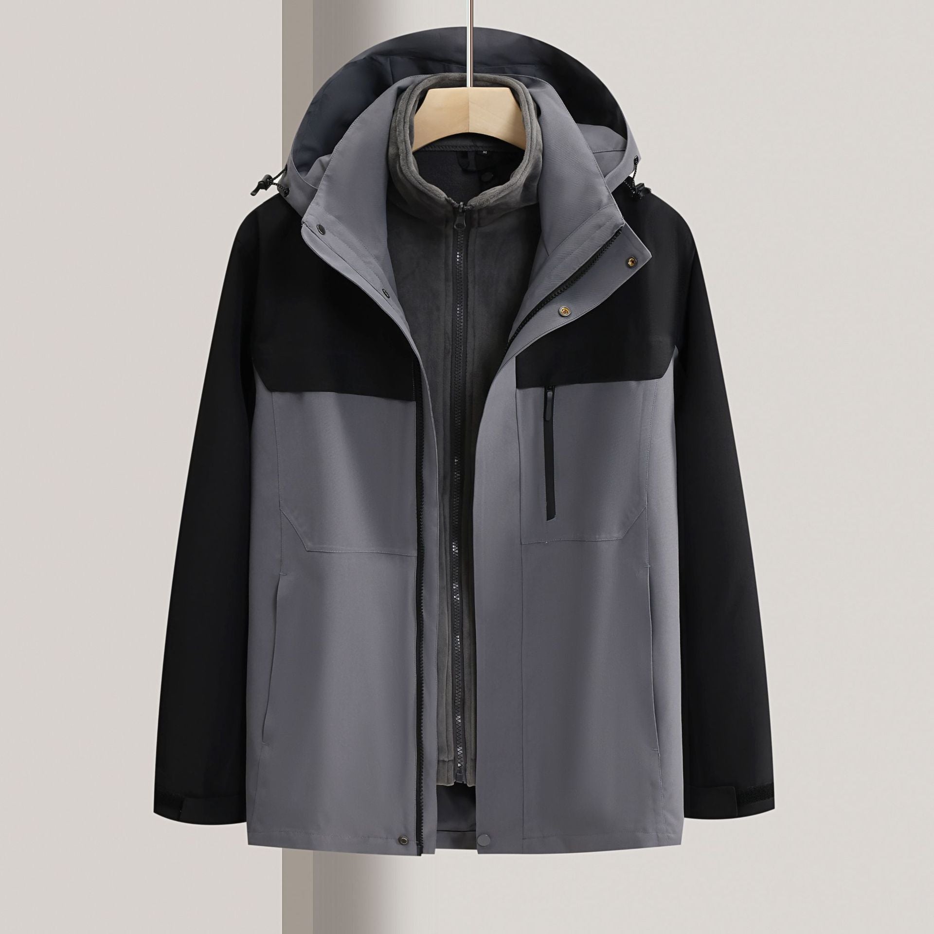 Waterproof windbreaker jacket men's hooded hard shell sports jacket national standard tooling outdoor three-in-one jacket customization