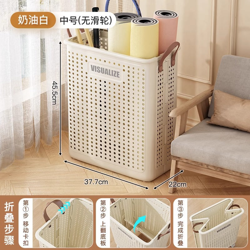 Yoga mat storage basket with wheels Home sports tools Organizing artifact Badminton storage Fitness equipment rack