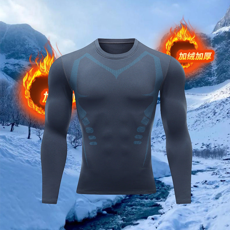 Warm men's suit tight-fitting velvet warm long johns outdoor running sports quick-drying fitness clothes autumn and winter