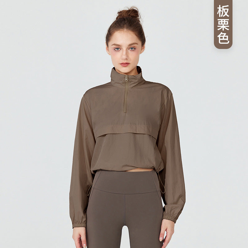 Windproof jacket Thin casual sunscreen yoga clothes blouse top Long sleeve spring and summer loose sports jacket Women